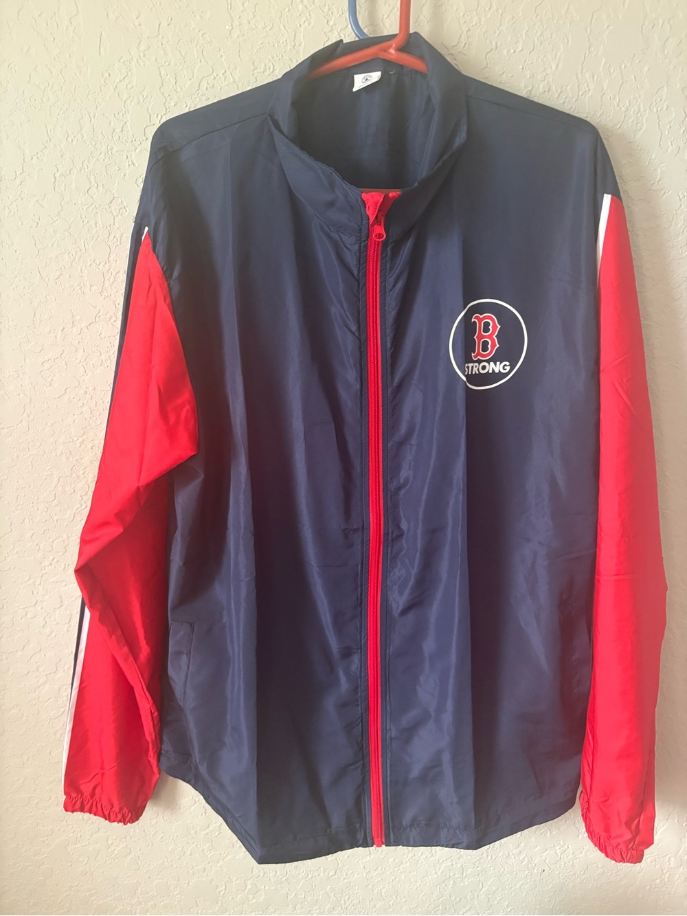 Men's Navy and Red Windbreaker Jacket with Front Zip